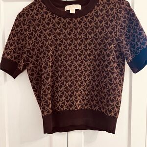 Michael Kors Brown Monogram Short Sleeve Top